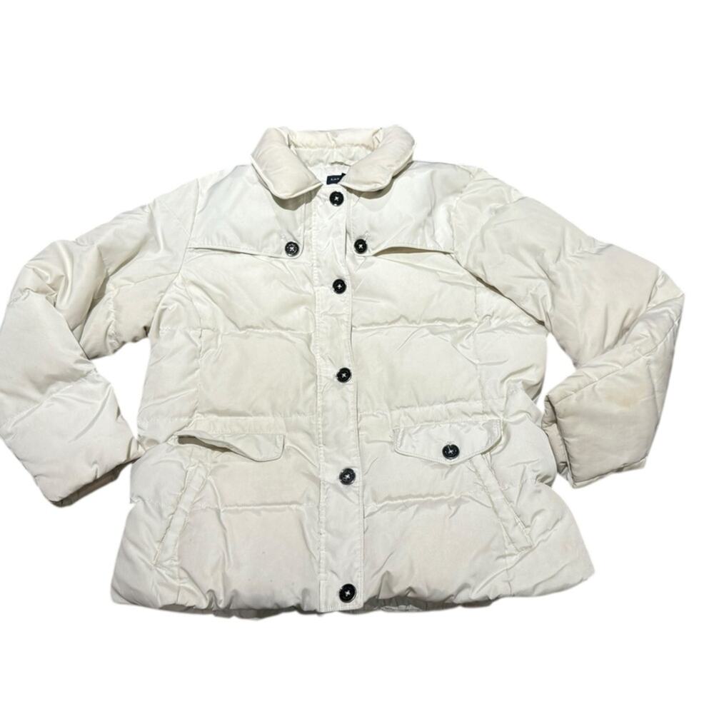 Lands' End Women’s XL Down Filled Puffer Jacket/Coat in Cream Zip/Button Closure